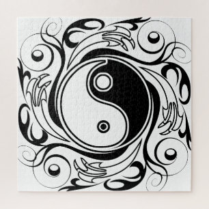 Puzzle Símbolo Yin & Yang estilo Tatuaje blanco y negro
