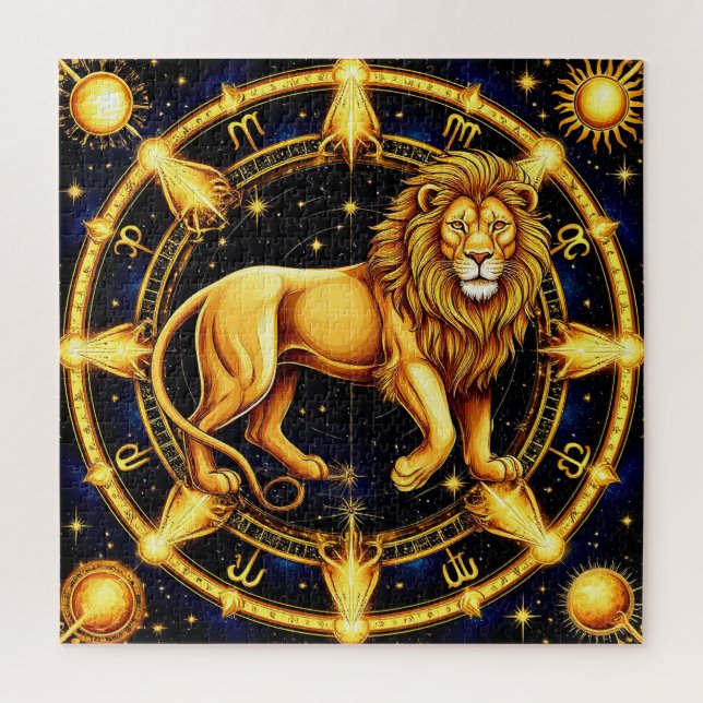 Puzzle Símbolo zodiacal de Leo sobre fondo estrellado cel (Vertical)