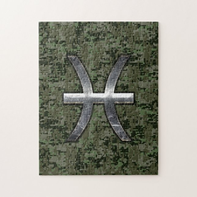 Puzzle Símbolo zodiaco de Pisces Camo Digital Verde de Wo (Vertical)