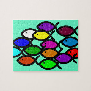 Puzzle Símbolos cristianos de los pescados - escuela del