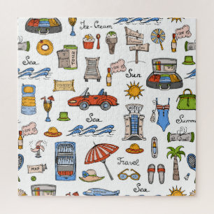 Puzzle Símbolos de verano vintage patrón dibujado a mano