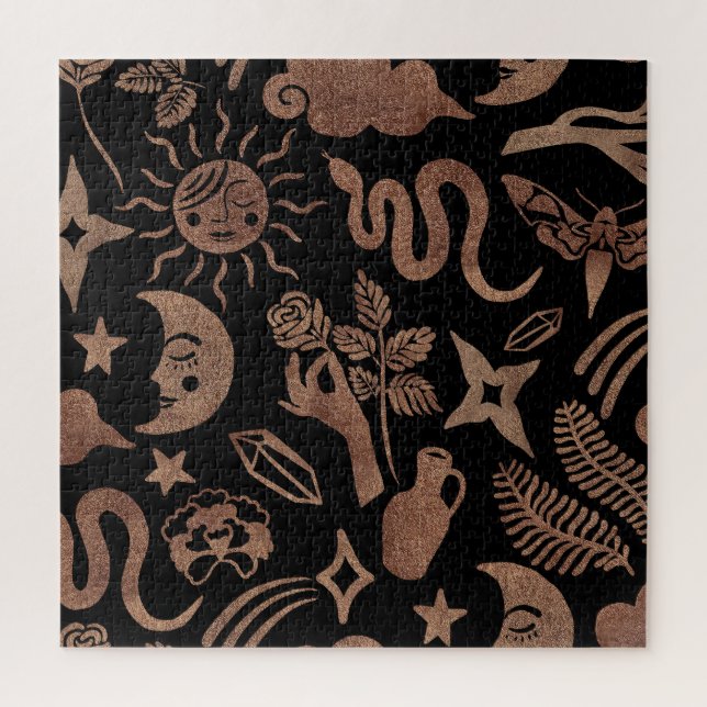 Puzzle Símbolos místicos: serpiente, sol, luna. (Vertical)