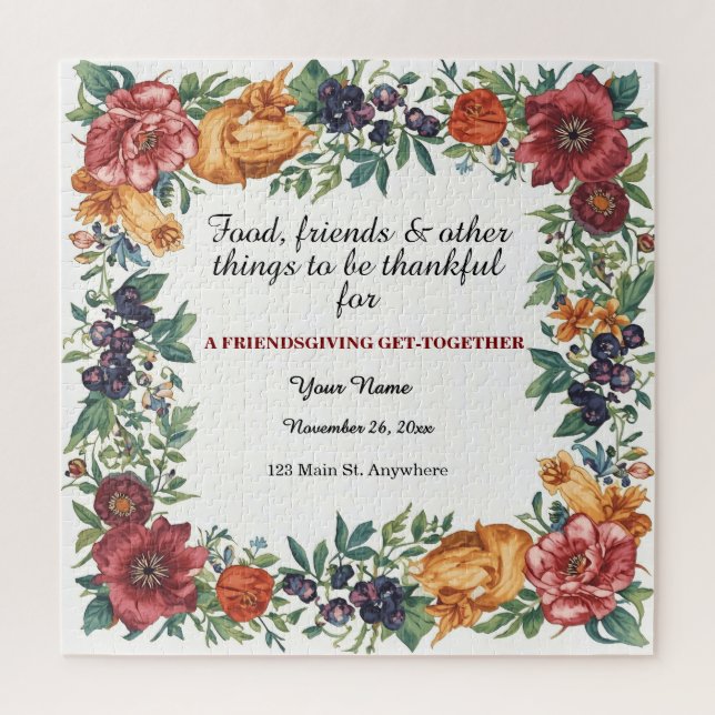 Puzzle Simple Elegant Floral Friendsgiving  (Vertical)