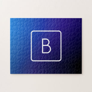 Puzzle Simple gradiente ombré azul oscuro moderno y monog