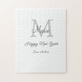 Puzzle simple minimal happy new year monogram gray name 