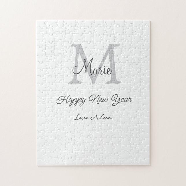 Puzzle simple minimal happy new year monogram gray name  (Vertical)