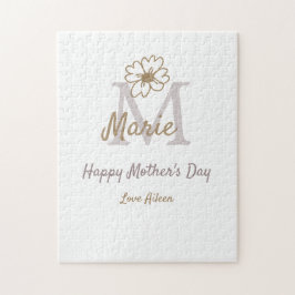 Puzzle simple minimal mother's day monogram golden gray f