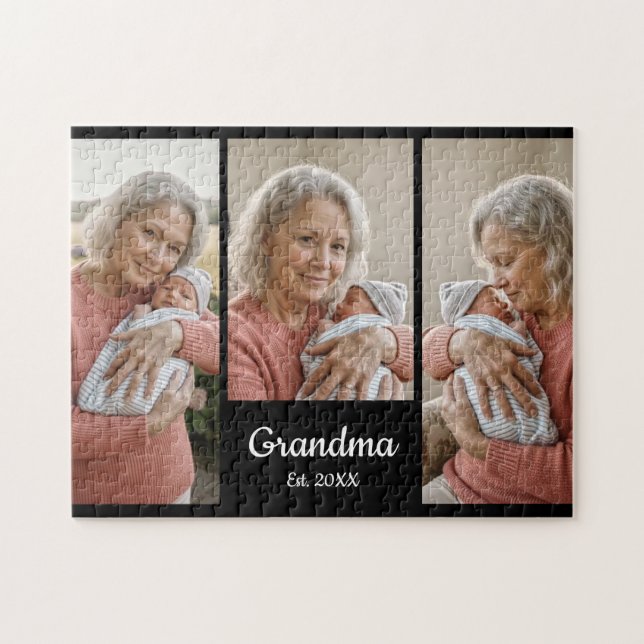 Puzzle  Simple Script Grandma Year Est. 3 Photo Acrylic (Horizontal)
