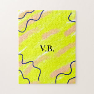 Puzzle Simple solid color add name text monogram yellow
