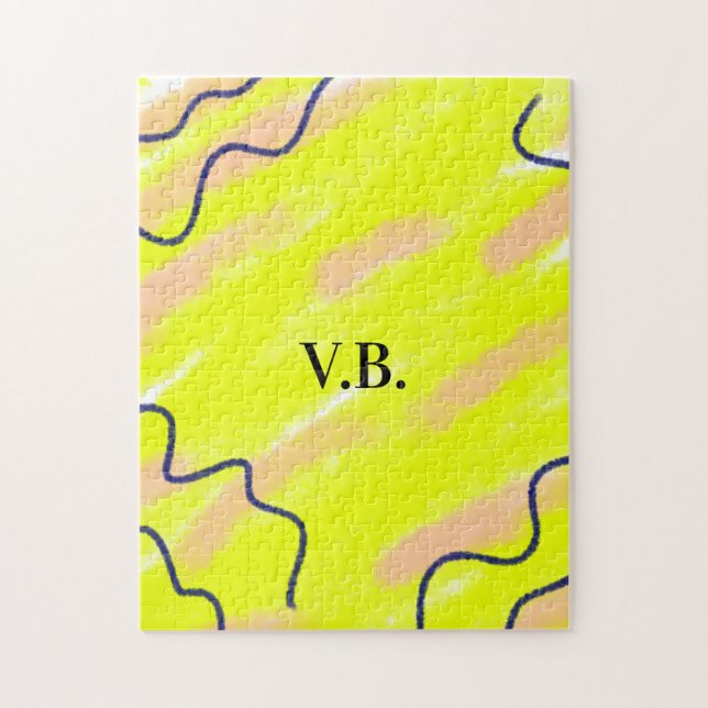 Puzzle Simple solid color add name text monogram yellow (Vertical)