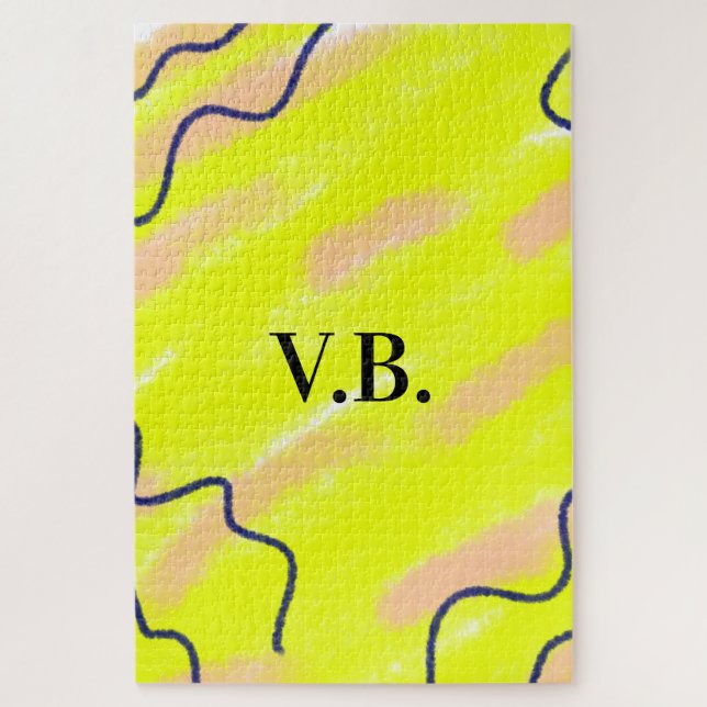 Puzzle Simple solid color add name text monogram yellow  (Vertical)