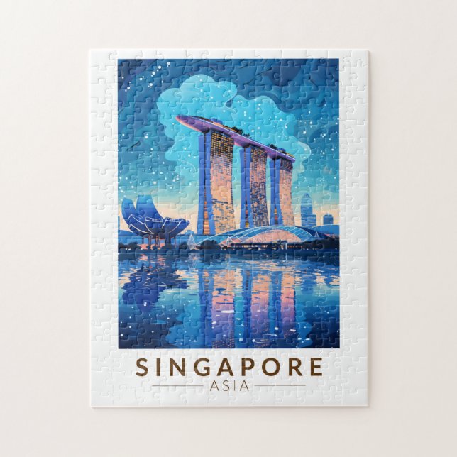 Puzzle Singapur Marina Bay Night Travel Art Vintage (Vertical)