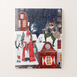 Puzzle Sinterklaas y Piet en los tejados de Amsterdam