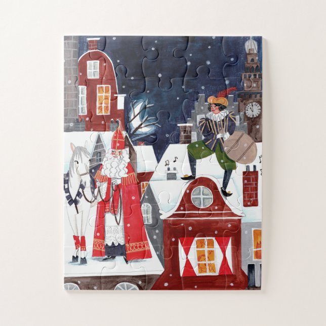 Puzzle Sinterklaas y Piet en los tejados de Amsterdam (Vertical)