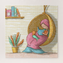 Sirena Acogedora Leyendo con Gata Sirena Ilustrada