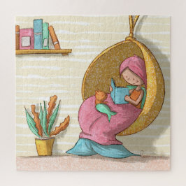 Puzzle Sirena Acogedora Leyendo con Gata Sirena Ilustrada