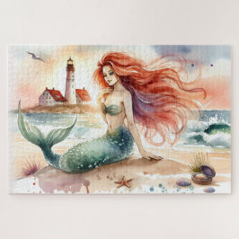 Puzzle Sirena acuarela junto a la orilla del faro