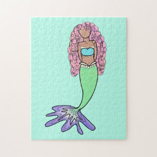 Puzzle sirena arcoíris rosa azul morado verde negro rizad