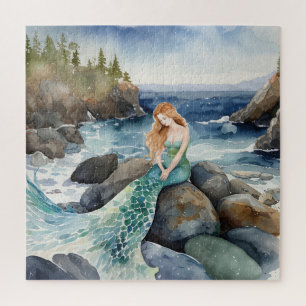 Puzzle Sirena De Acuarela Sobre Las Rocas Del Océano