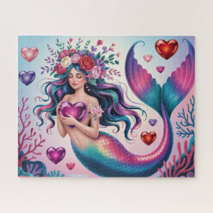 Puzzle Sirena De Fantasía Adorable Con Corazones