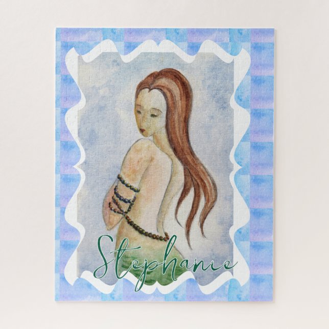 Puzzle Sirena de Fantasía Boho Personalizada Acuarela (Vertical)