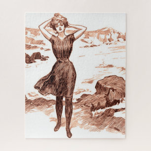 Puzzle Sirena de playa Gibson Girl vintage Belleza de bañ