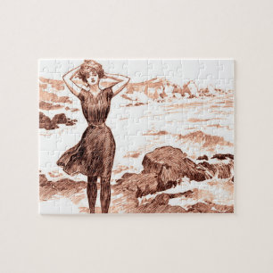 Puzzle Sirena de playa Gibson Girl vintage Belleza de bañ