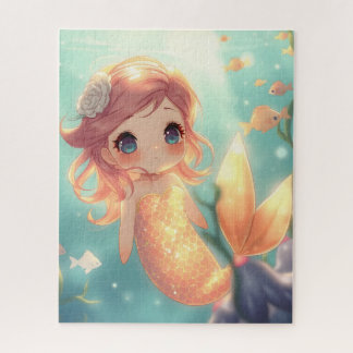 Puzzle Sirena dorada linda en mundo submarino