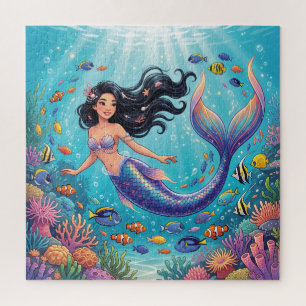 Puzzle Sirena hermosa de dibujos animados bajo el mar