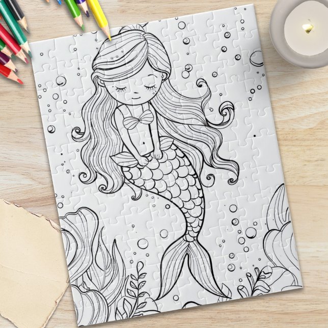 Puzzle Sirena Linda Colorido Oceano (Cute Mermaid Ocean Coloring Jigsaw Puzzle)