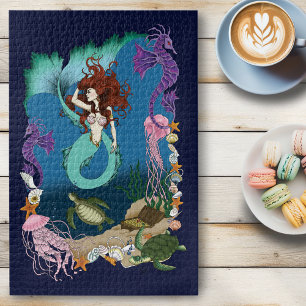 Puzzle Sirena Mística Fantasía Oceánica Azul Vida Marina