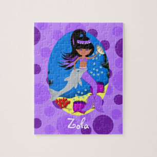 Puzzle Sirena morada en el océano con delfín