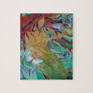 Puzzle Sirena Nadando con mariposas Fantasía Arte