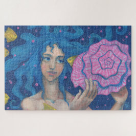 Puzzle Sirena pequeña, arte de fantasía subacuático, azul