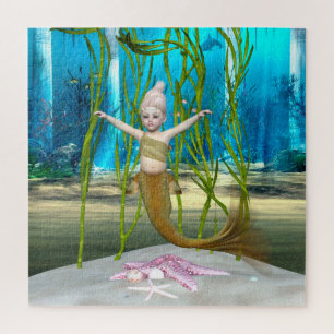 Puzzle Sirena Pequeña Fantasía Niña, Océano Azul