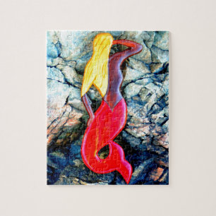 Puzzle sirena rubia en rojo