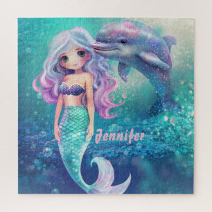 Puzzle Sirena submarina y delfín