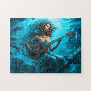 Puzzle Sirena tocando guitarra bajo el agua Pintura de fa