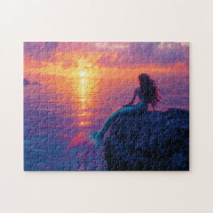 Puzzle Sirena viendo un arte al atardecer