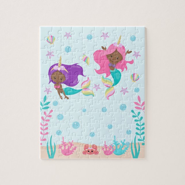 Puzzle Sirenas De Unicornio Bajo El Tono De La Piel Oscur (Vertical)