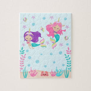 Puzzle Sirenas Unicornio Bajo El Mar Tono De Piel Claro