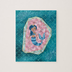 Puzzle Sirenita azul en una concha rosa