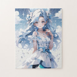 Puzzle Sirenita con el pelo azul en un vestido azul