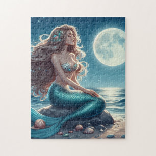 Puzzle Sirenita en la playa por la noche