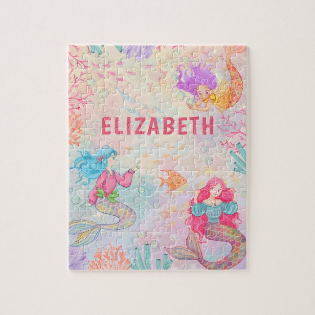 Puzzle Sirenita mágica bajo el mar para niños (Vertical)