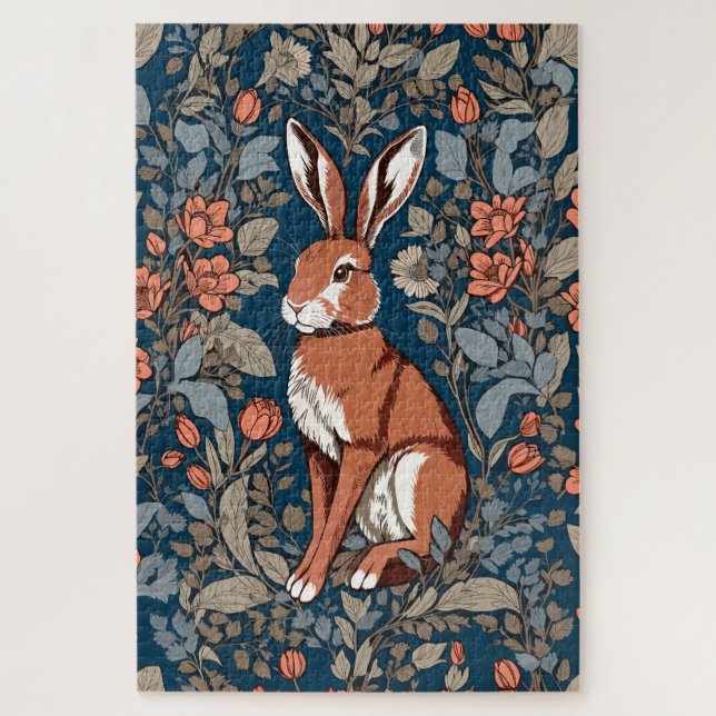 Puzzle Sitting Hare William Morris Inspiren Floral (Vertical)