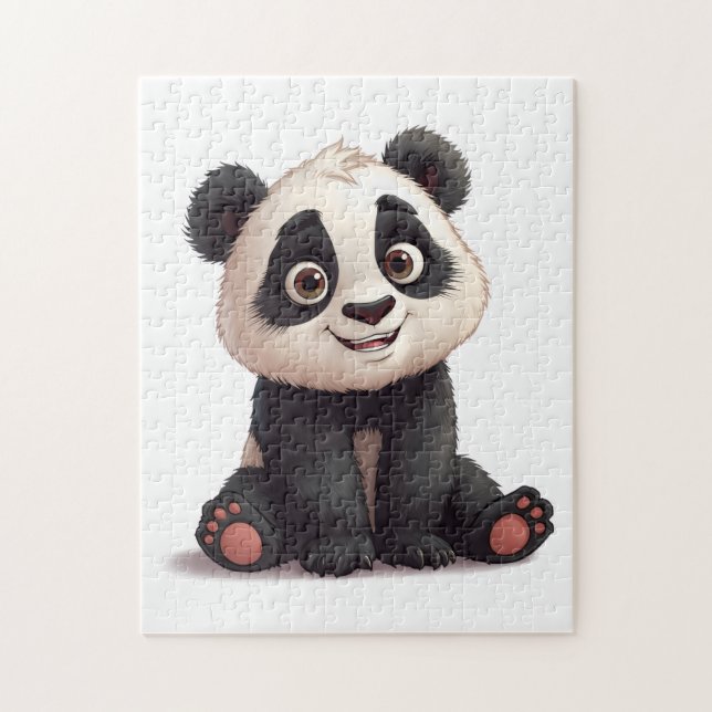Puzzle Sitting Panda Bear Cartoon Illustration Artwork (Vertical)