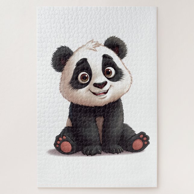 Puzzle Sitting Panda Bear Cartoon Illustration Artwork (Vertical)