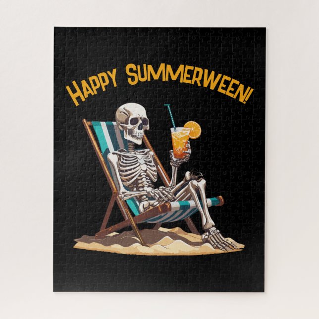 Puzzle Skeleton Beach Lounging Halloween (Vertical)