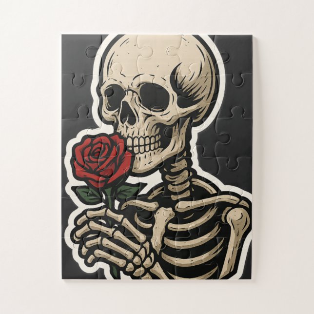Puzzle Skeleton Holding a Rosa - Pegatina gótico artístic (Vertical)